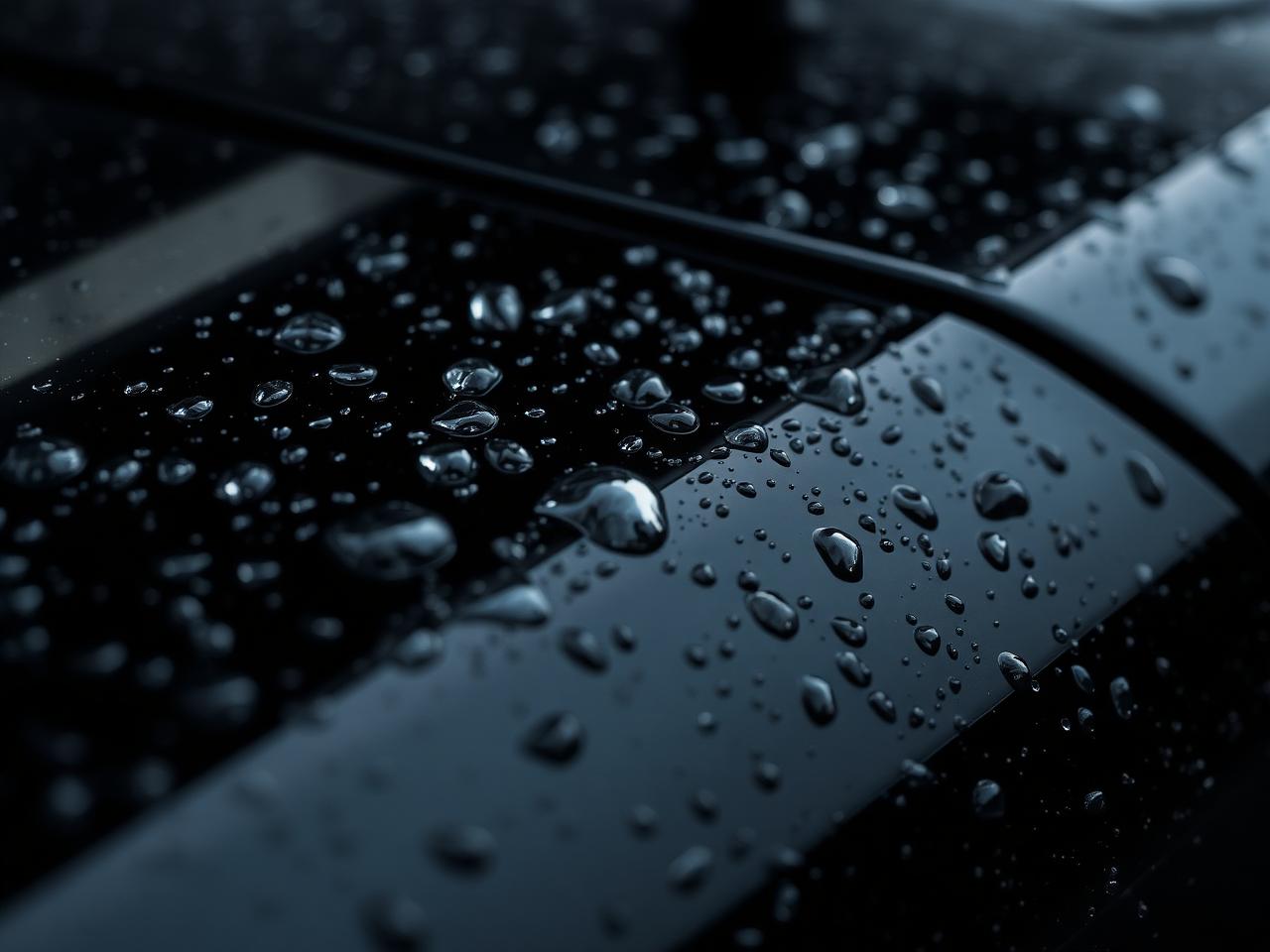 Water beading on a freshly coated car panel